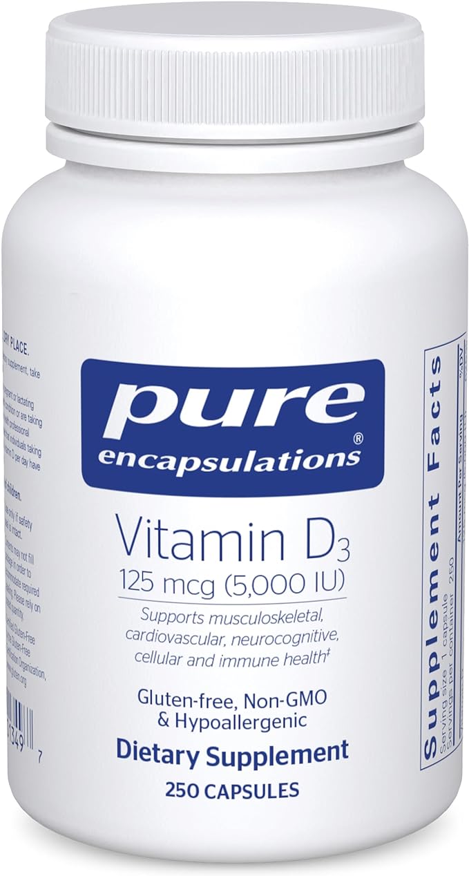 Pure Encapsulations Vitamin D3 125 mcg (5,000 IU) - Supplement to Support Bone, Joint, Breast, Heart, Colon, and Immune Health* - with Vitamin D - 250 Capsules