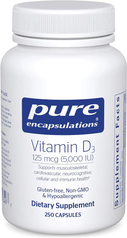 Pure Encapsulations Vitamin D3 125 mcg (5,000 IU) - Supplement to Support Bone, Joint, Breast, Heart, Colon, and Immune Health* - with Vitamin D - 250 Capsules