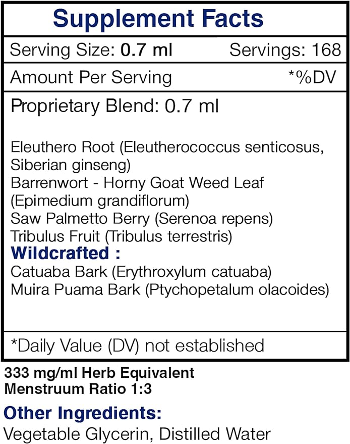 Tribal Vigor Alcohol-FREE Extract,High-Potency Herbal Drops,Tincture made from Eleuthero Siberian Ginseng,Catuaba, Barrenwort - Horny goat weed,Muira Puama,Saw Palmetto,Tribulus. Wellness Support 4 oz