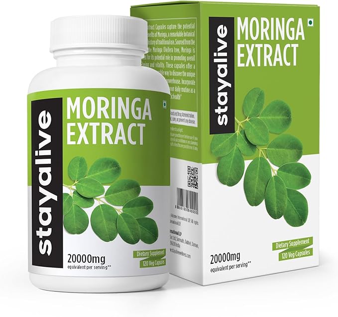 StayAlive Pure Moringa Capsules, Equivalent to 20000mg, Extra Strength, Green Extract Supplement, 120 Vegan Pills, Supplement for Immune, Digestive & Body Support