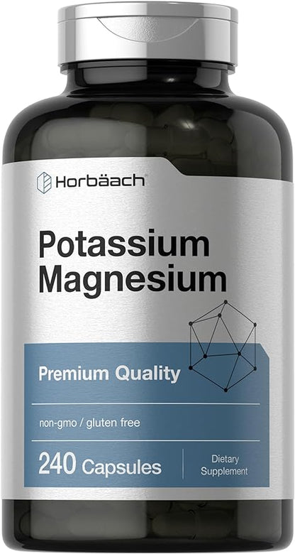 Potassium Magnesium Supplement | 240 Capsules | Non-GMO & Gluten Free | by Horbaach