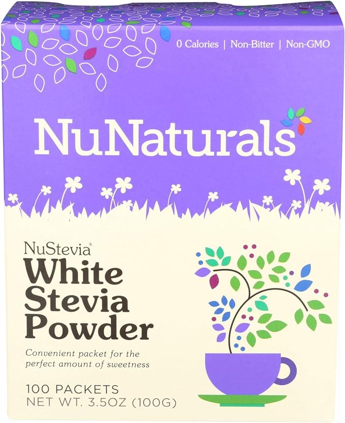 NuNaturals - NuStevia White Stevia Powder - 100 Packets - Pack of 4 Boxes