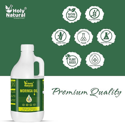 Holy Natural's Moringa Oil (33.81 fl oz/ 1000ml) | Pure & Natural, Cold Pressed Virgin, Good For Skin, Hair and Body