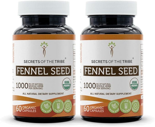 Secrets of the Tribe Fennel Seed 60 Capsules(2 pcs.), 1000 mg, USDA Organic Fennel Seed (Foeniculum vulgare) Dried Seed (2x60 Capsules)