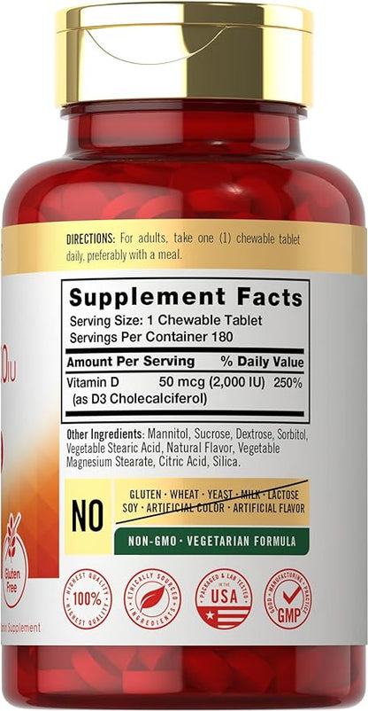 Carlyle Chewable Vitamin D3 2000 IU (50mcg) Tablets | 180 Count | Berry Flavor | Vegetarian, Non-GMO and Gluten Free