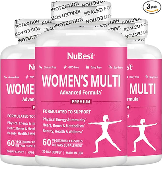 NuBest 39-in-1 Capsules Horny Goat Weed, Maca, Wild Yam, Red Clover, Cranberry, Arginine, Vitamins, Minerals, Herbals Supplement for Women by Women's Multi 18+ - Support Women's Health - Pack 3