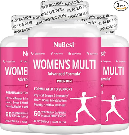 NuBest 39-in-1 Capsules Horny Goat Weed, Maca, Wild Yam, Red Clover, Cranberry, Arginine, Vitamins, Minerals, Herbals Supplement for Women by Women's Multi 18+ - Support Women's Health - Pack 3