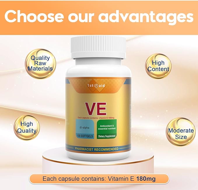 Vitamin-E 180-mg DL-Alpha Tocotrienols-Capsules - 100Softgels Heart and Immune Support Dietary Suppositories for Women Antioxidant Support