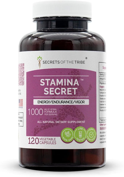 Stamina Secret 120 Capsules, 1000 mg, Maca, Schisandra, Eleuthero Siberian Ginseng, Gotu Kola, Barrenwort - Horny Goat Weed, Rhodiola. Energy/Endurance/Vigor (120 Capsules)