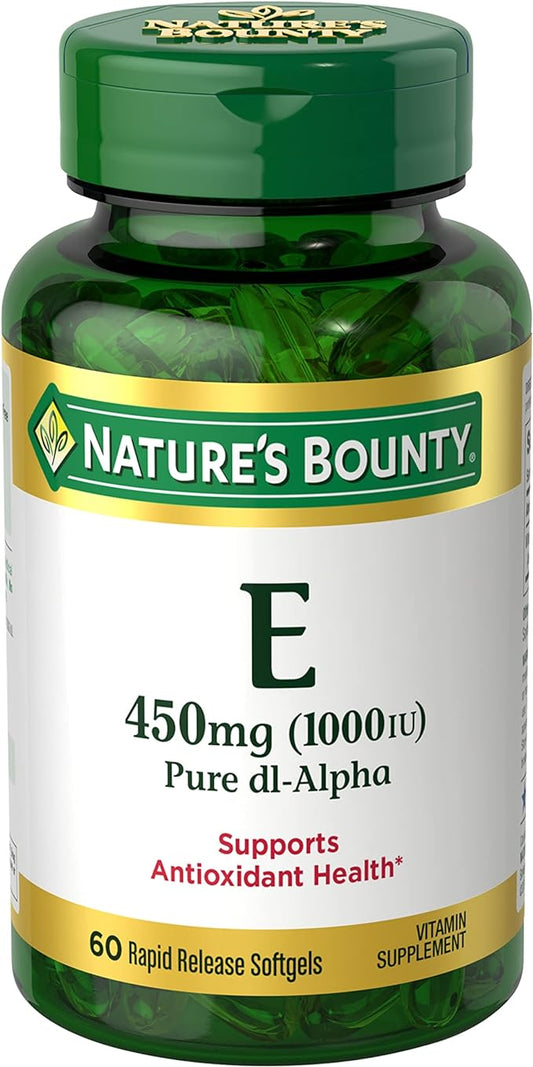 Nature's Bounty Vitamin E 1000 IU Softgels, Supports Antioxidant Health & Immune System, 1 Pack, 60 Softgels