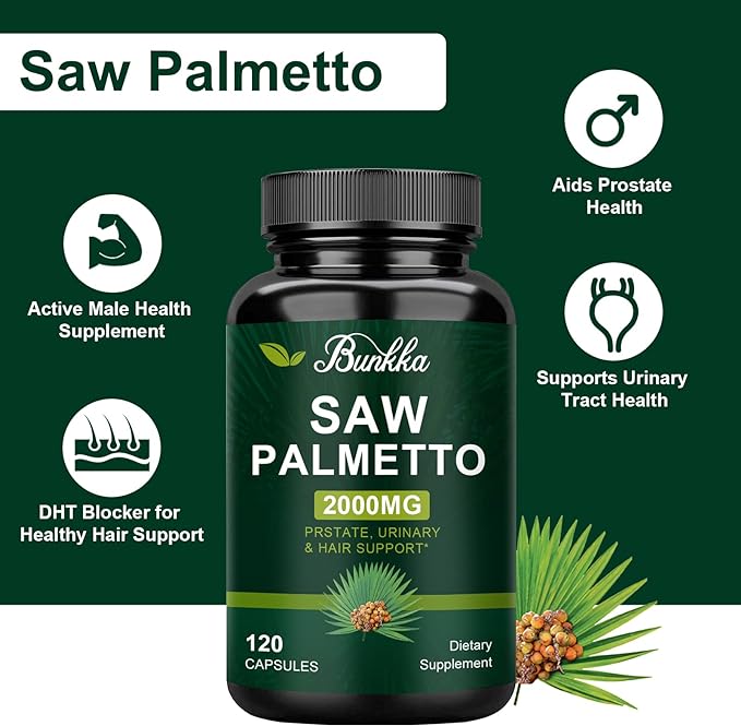 Saw Palmetto Prostate Supplements for Men 2 Pack, Reduce Prostate Inflammation, DHT Blocker for Men to Reduce Balding & Hair Thinning, 2000mg 240 Capsules