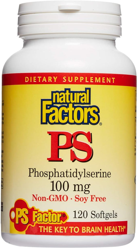 Natural Factors, Phosphatidylserine, Support for Memory, Concentration and Brain Functions, Soy and Gluten Free, 120 Softgels