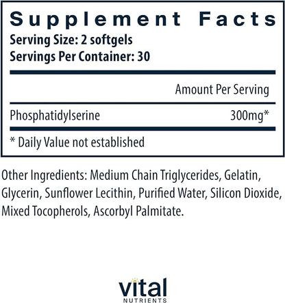 Vital Nutrients - Phosphatidylserine - Cognitive Support - 150 mg - 60 Softgels per Bottle