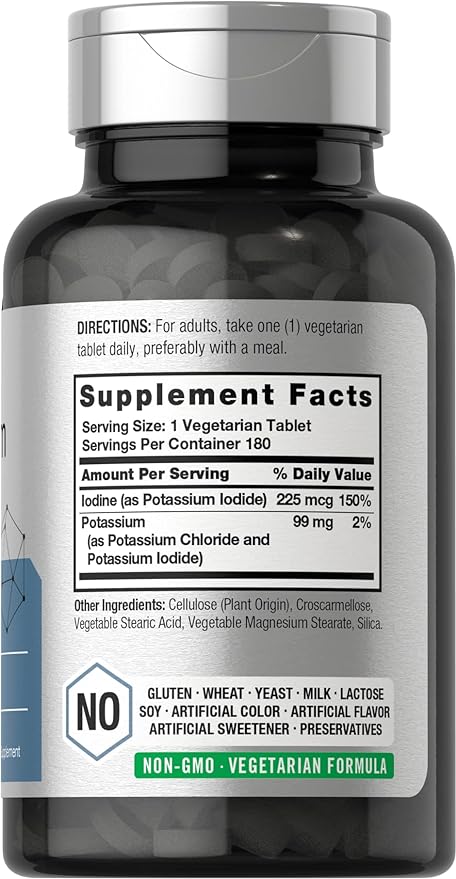 Horbäach Potassium Plus Iodine | 180 Vegetarian Tablets | Non-GMO and Gluten Free Supplement