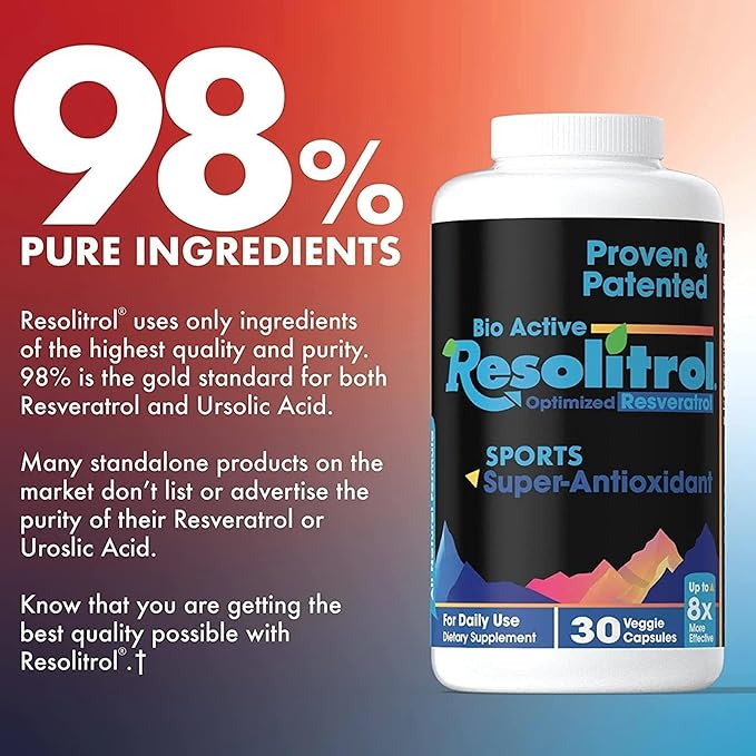 RESOLITROL - Powerful Antioxidant Formula with Trans-Resveratrol and Ursolic Acid - Supports Healthy Aging, Heart, and Metabolism - 30 Veggie Capsules