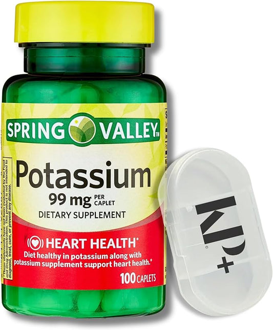 Spring Valley, Potassium Supplement, Dietary Supplement, 99 mg, 100 Count Bundle with Pill case