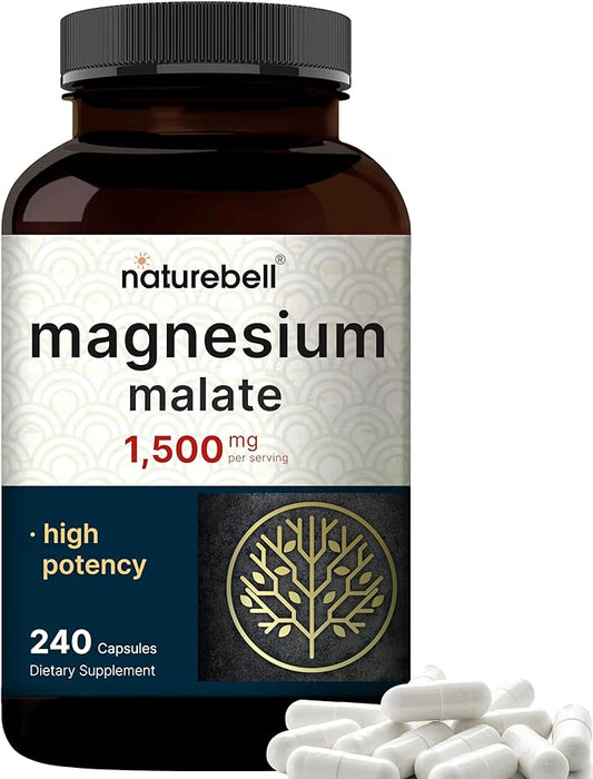 Magnesium Malate 1,500mg Per Serving, 240 Capsules | Chelated for High Absorption – Energy & Nervous Mineral Supplement – Non-GMO, Gluten Free