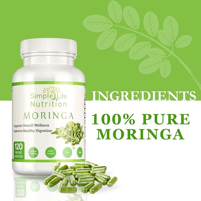 Organic Moringa Powder Capsules - Vegan Non GMO Oleifera Leaf Extract