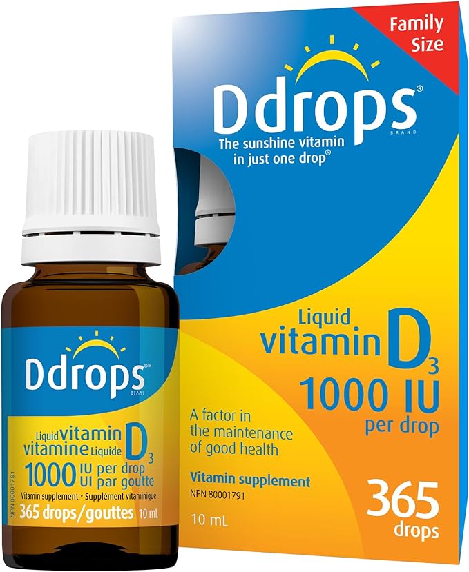 Ddrops Adults 1000IU 365 Drops - Liquid Vitamin D3 Supplement, Supporting Strong Bones & Immune System