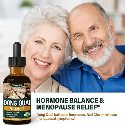 Dong Quai (Angelica Sinensis) Hormone Balance Drops, Balance Complex for Hot Flashes Menopause Relief, PMS Support, Women Supplements w/Black Cohosh, Wild Yam, Red Clover Extract. 2oz