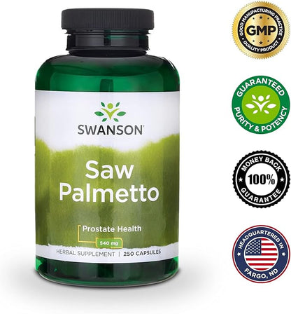 Swanson Saw Palmetto Herbal Supplement for Men Prostate Health Hair Supplement Urinary Health 540 mg 250 Capsules