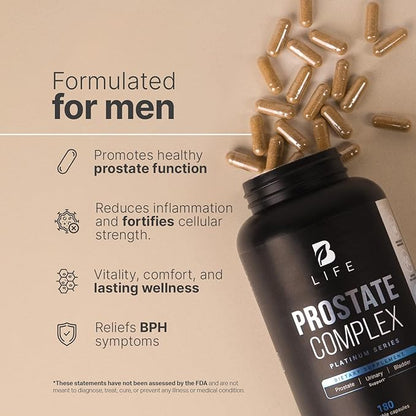 Prostate Supplement for Men 180 Caps with Saw Palmetto, Pumpkin Seeds Extract, Stinging Nettle. B Life Prostate Complex (Prostate Platinum)