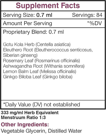 Tribal Recall Alcohol-FREE Extract, High-Potency Herbal Drops, Tincture made from Gotu Kola, Eleuthero Siberian Ginseng, Rosemary, Ashwagandha, Lemon Balm, Ginkgo Biloba. Focus/Memory Support 2 oz