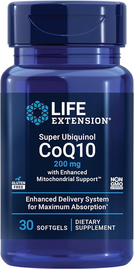 Life Extension Super Ubiquinol CoQ10 with Enhanced Mitochondrial Support – 200 mg, Shilajit – Promotes Heart Health, Cell Energy, Oxidative Stress – Gluten-Free, Non-GMO – 30 Softgels