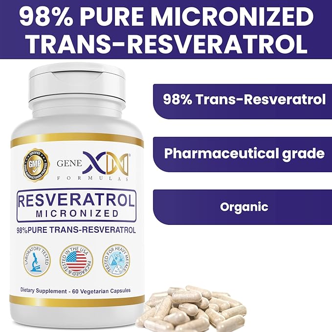 GENEX 98% Pure Trans-Resveratrol with BioPerine® for Absorption (3 Pack) Micronized, Lab-Tested, Fully Stabilized Resveratrol 600mg - 180X Trans-Resveratrol Capsules for Healthy Aging