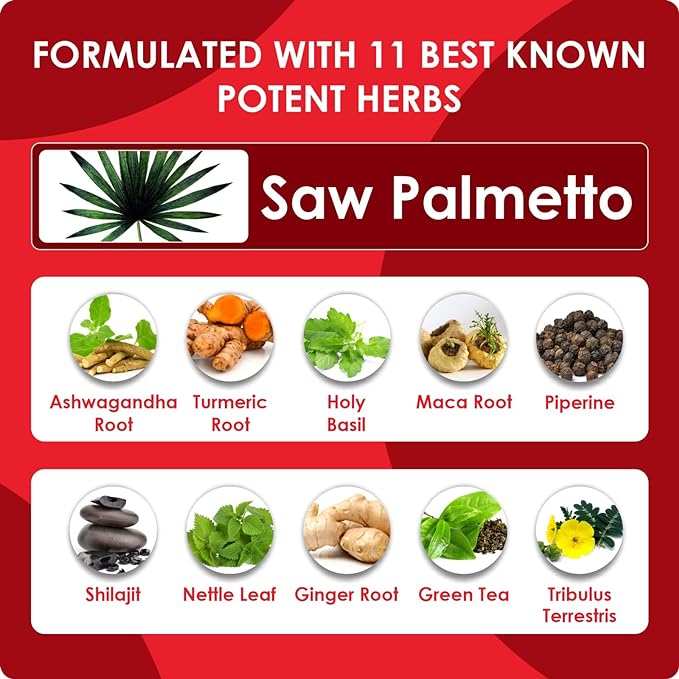 Premium Saw Palmetto Capsule-5750 mg Extra Strength Formulated with Ashwagandha, Tribulus, Ginger, Maca, Holy Basil and More Natural Prostate Support, 90 Capsule