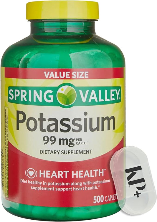 Spring Valley, Potassium Supplement, Dietary Supplement, 99 mg, 500 Count Bundle with Pill case