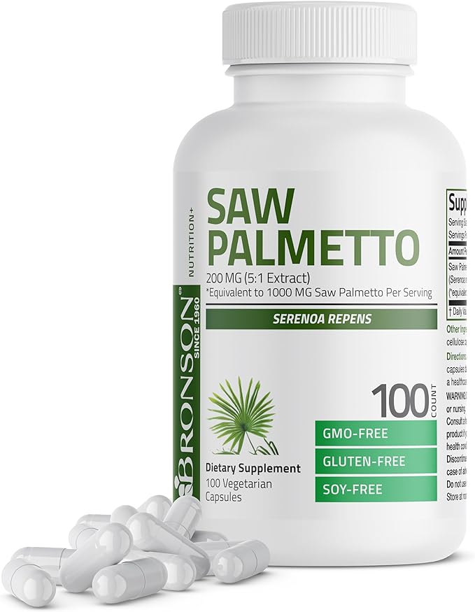 Bronson Saw Palmetto 1000 MG per Serving Extra Strength Supports Healthy Prostate Function & Urinary Health Support - Non GMO, 100 Vegetarian Capsules