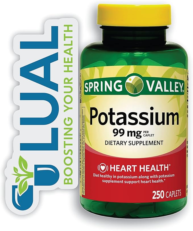 Spring Valley Potassium Caplets 99 mg 250 Caplets - Dietary Supplement + Luall Sticker