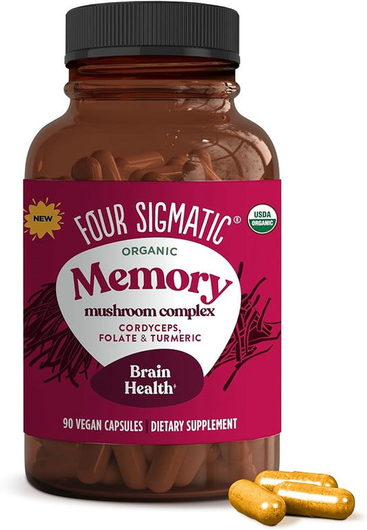 Four Sigmatic Memory Capsules | Reduce Brain Fog & Improve Memory | Nootropic Memory Supplement for Brain Support with Cordyceps Mushroom, Gotu Kola, Turmeric, Ashwagandha & Folate | 30 Servings