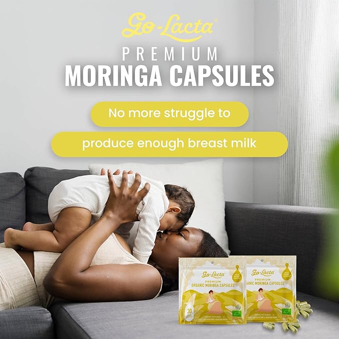 Go-Lacta® 100% Organic Moringa Capsules for Breastfeeding Moms - 30 Capsules - Pure Premium Postnatal Vitamins - Breastfeeding Supplements to Increase Milk Supply - Postpartum Vitamins for Women