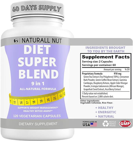 Diet Super Blend - Appetite Suppressant for Women, w/Garcinia Cambogia Weight Loss Pills for Bloating Relief & Carb Blocker, Thermogenic Belly Fat Burner, Diet Pills Work Fast for Women