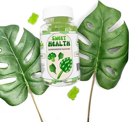 Supergreens Vitamin Gummies - Daily Green Supplement with Spinach, Broccoli, Moringa, Beet Root, Celery, Green Tea, & Acai for Immunity Support