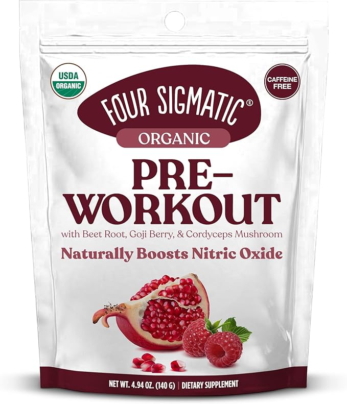 Four Sigmatic Organic Pre Workout Powder with Superfood Adaptogens & Antioxidants | Natural Pre Workout with Beetroot Powder, Cordyceps, Garcinia Cambogia & Goji Berry | Natural Pre-Workout (4.94 oz.)