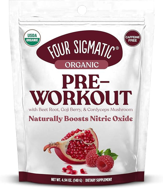 Four Sigmatic Organic Pre Workout Powder with Superfood Adaptogens & Antioxidants | Natural Pre Workout with Beetroot Powder, Cordyceps, Garcinia Cambogia & Goji Berry | Natural Pre-Workout (4.94 oz.)