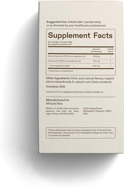 Colostrum Supplement for Gut Health, Hair Growth, Beauty and Immune Support - Easy to Mix Grass Fed Bovine Powder - Highest IgG Plus ImmunoLin (30 Servings (Stick Packs), Orange)