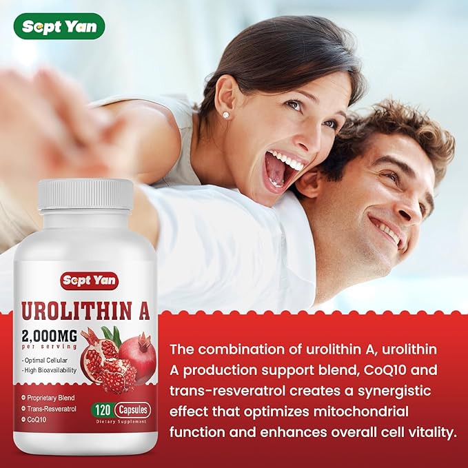 Urolithin A Supplement 2000MG - for Energy, Mitochondria, Antioxidants, Premium Quality Cellular, Healthy Aging, 30% Pomegranate Extract, NAD, Trans-Resveratrol, CoQ10-120 Capsules, Vegan