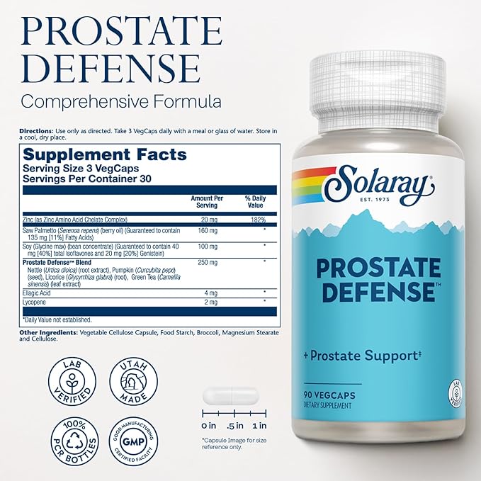 SOLARAY Prostate Defense, Veg Cap (Btl-Plastic) | 90ct