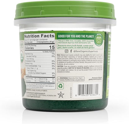 BareOrganics 12522 USDA Organic Chlorella Powder, Superfood Powder, Dietary Supplement, 8 Ounce