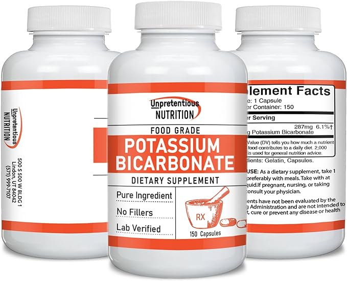 Unpretentious Potassium Bicarbonate (150 Caps), Dietary Supplement, No Fillers, Lab Verified