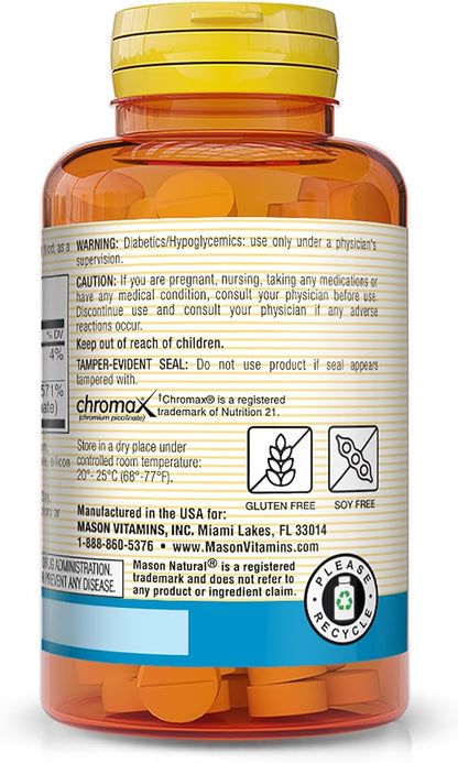 Mason Natural Chromium Picolinate 200 mcg with Calcium - Healthy Metabolism, for Overall Health, 100 Tablets (Pack of 3)