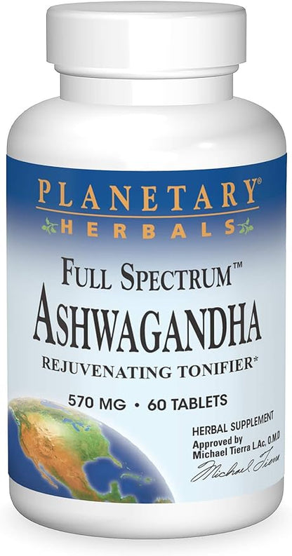 Planetary Herbals Ashwagandha, Full Spectrum 570 mg Rejuvenating Tonifier - 60 Tablets