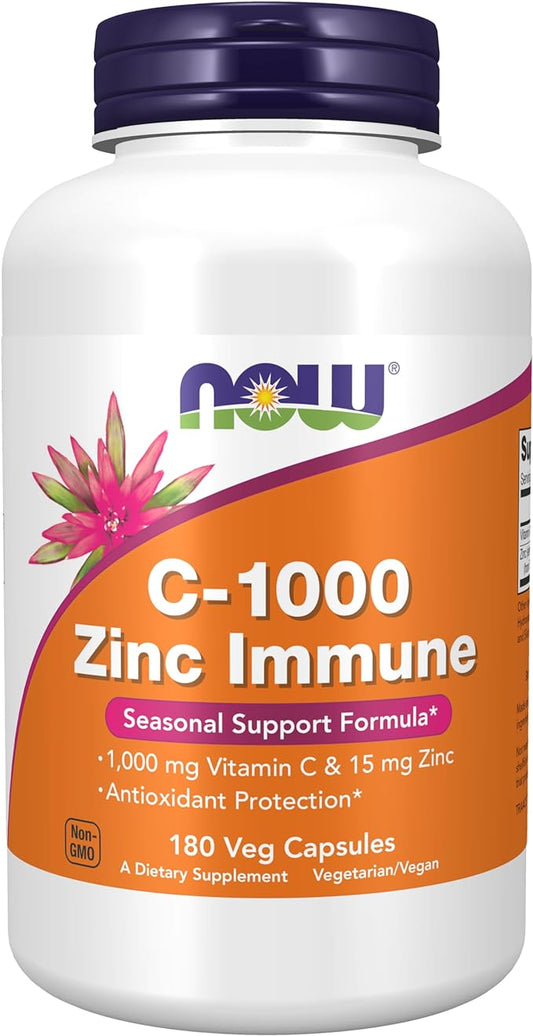 NOW Supplements, C-1000 & Zinc Immune, Seasonal Support Formula*, Antioxidant Protection*, 180 Veg Capsules