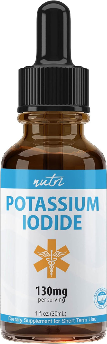 Nutri Potassium Iodide Liquid Drops 130 mg - Alternative to Potassium Iodide Pills - Potassium Iodine Tablets 130 mg - YODO Naciente Ki Pills 1 Oz