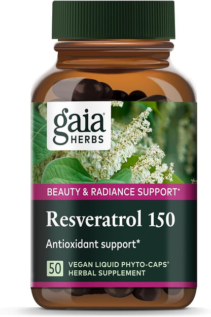 Gaia Herbs Resveratrol 150 - Beauty & Radiance Antioxidant Support Supplement - Made with Japanese Knotweed - Contains 150 mg Trans-Resveratrol per Serving - 50 Liquid Phyto-Capsules (25-Day Supply)