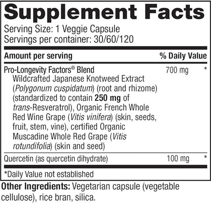 Reserveage Beauty, Resveratrol 250 mg, Antioxidant Supplement for Heart and Cellular Health, Supports Healthy Aging and Immune System, Paleo, Keto, 120 Capsules